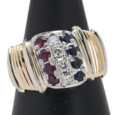 K18YG イエローゴールド Pt900 プラチナ コンビ ダイヤ0.16ct ルビー0.28ct サファイア0.27ct リング 指輪 レディース 14.5号 【中古】